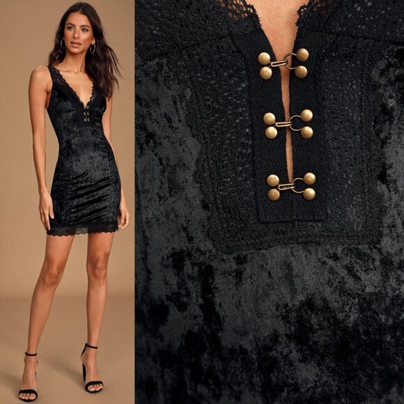 Free People Intimately - Wait For It Velvet Bodycon Mini Dress | Black | XS - Picture 2 of 9